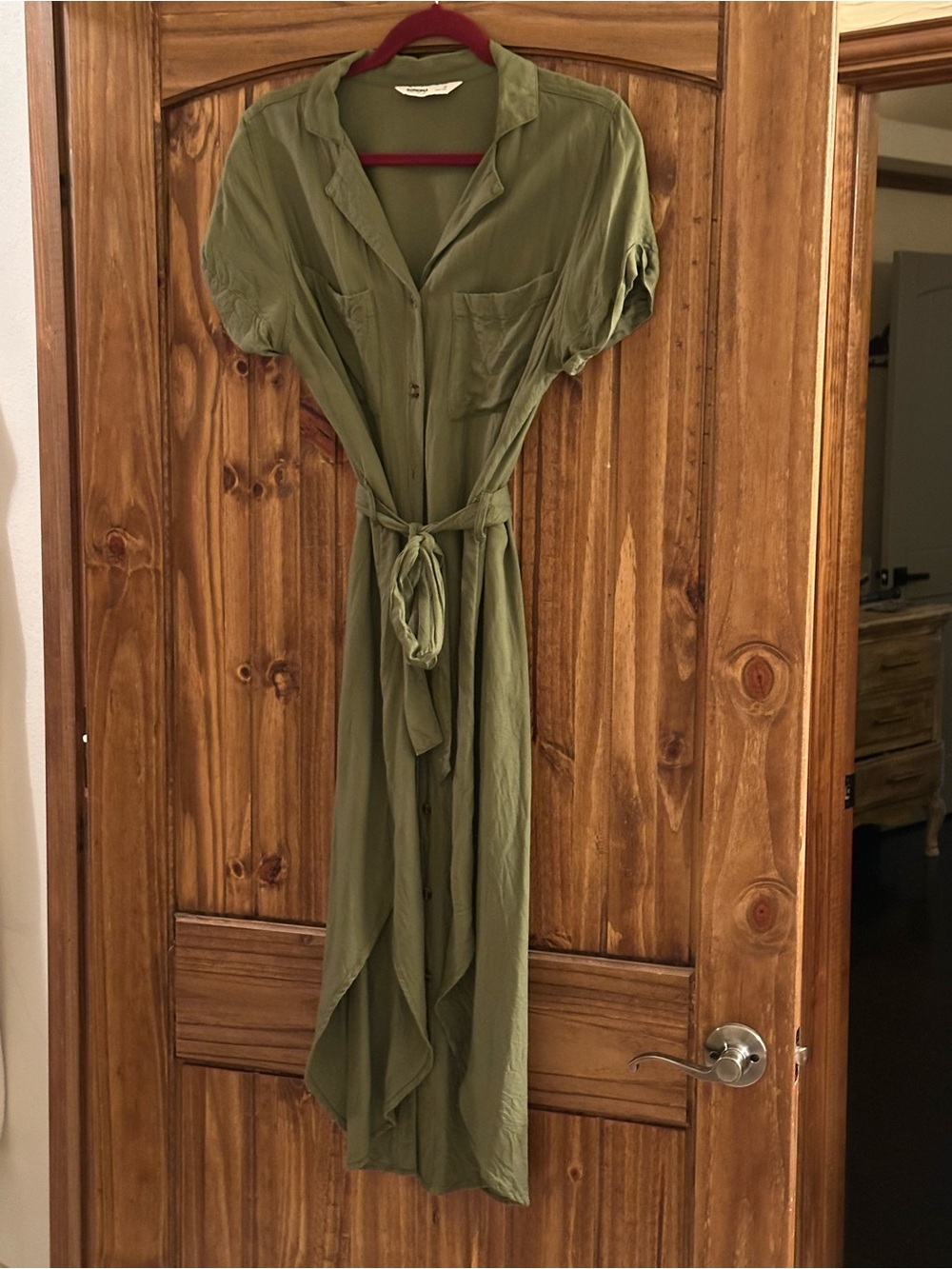 Sonoma Olive Green High-Low Shirt Dress with Tie Waist